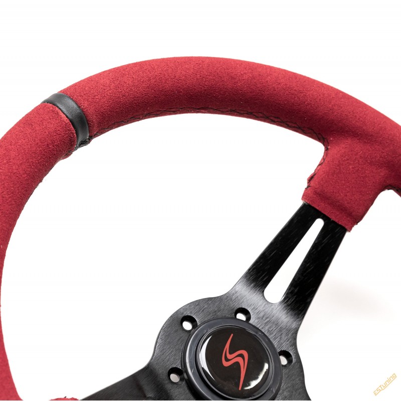 DriftShop Steering Wheel (70 mm Dish), Red Suede, Black Spokes