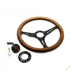 DriftShop Steering Wheel, Wood, Black Spokes