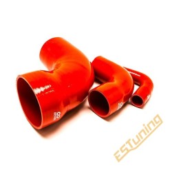 90° Silicone Reducer Elbow - Ø57-45 mm, Length 102x102 mm, Thick. 5 mm, Red