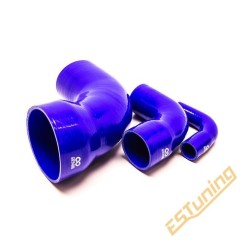 90° Silicone Reducer Elbow - Ø102-89 mm, Length 145x145 mm, Thick. 6 mm, Blue