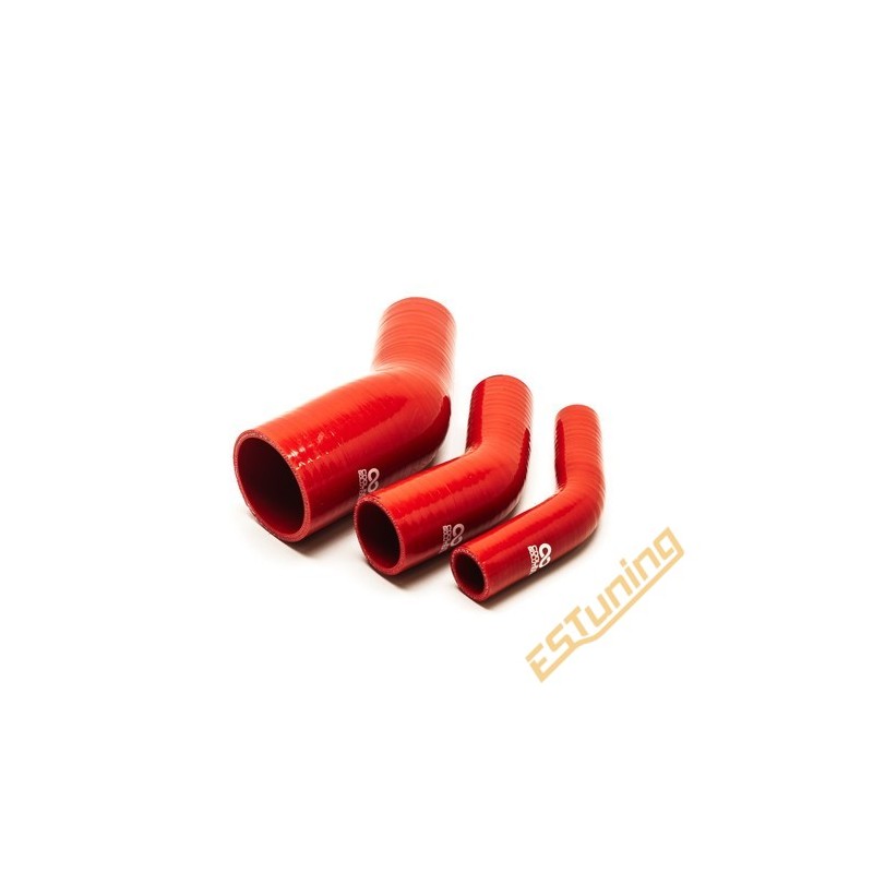 45° Silicone Reducer Elbow - Ø102-90 mm, Length 152x152 mm, Thick. 6 mm, Red